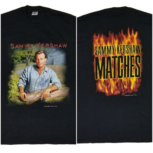 Vintage SAMMY KERSHAW "Matches" Signed Concert Tour 1998 Double Sided T-Shirt L - Picture 1 of 9